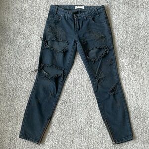 GC One Teaspoon Black Distressed Jeans with Zipped Ankle - Size 25